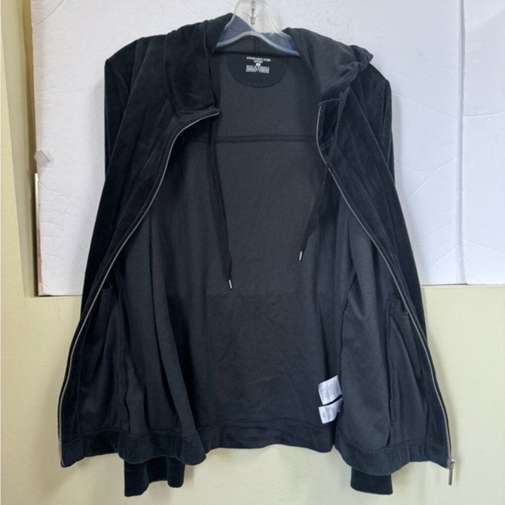 Jones NY Vintage Velour Hoodie Cotton Full Zip Up Hooded Pockets Black Jacket M - Picture 4 of 11